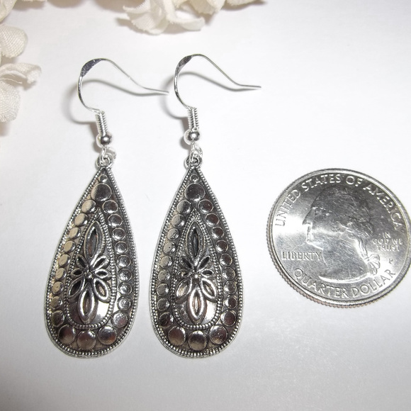 Silver Teardrop Earrings Dangle Drop Set Pair 3641 - Picture 2 of 6